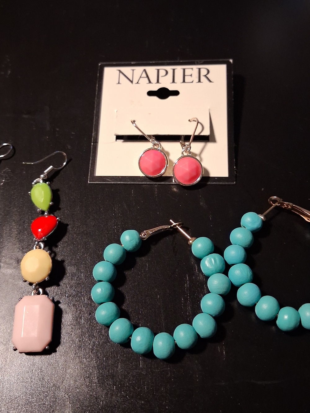 Napier Pink Faceted Round Drop Earrings in Silver-Tone 3prs Earrings